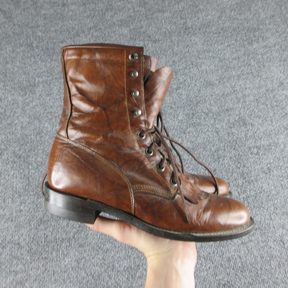 Justin Western Boots Womens Size 6 Brown Leather Lace Up Fringe Ankle L563